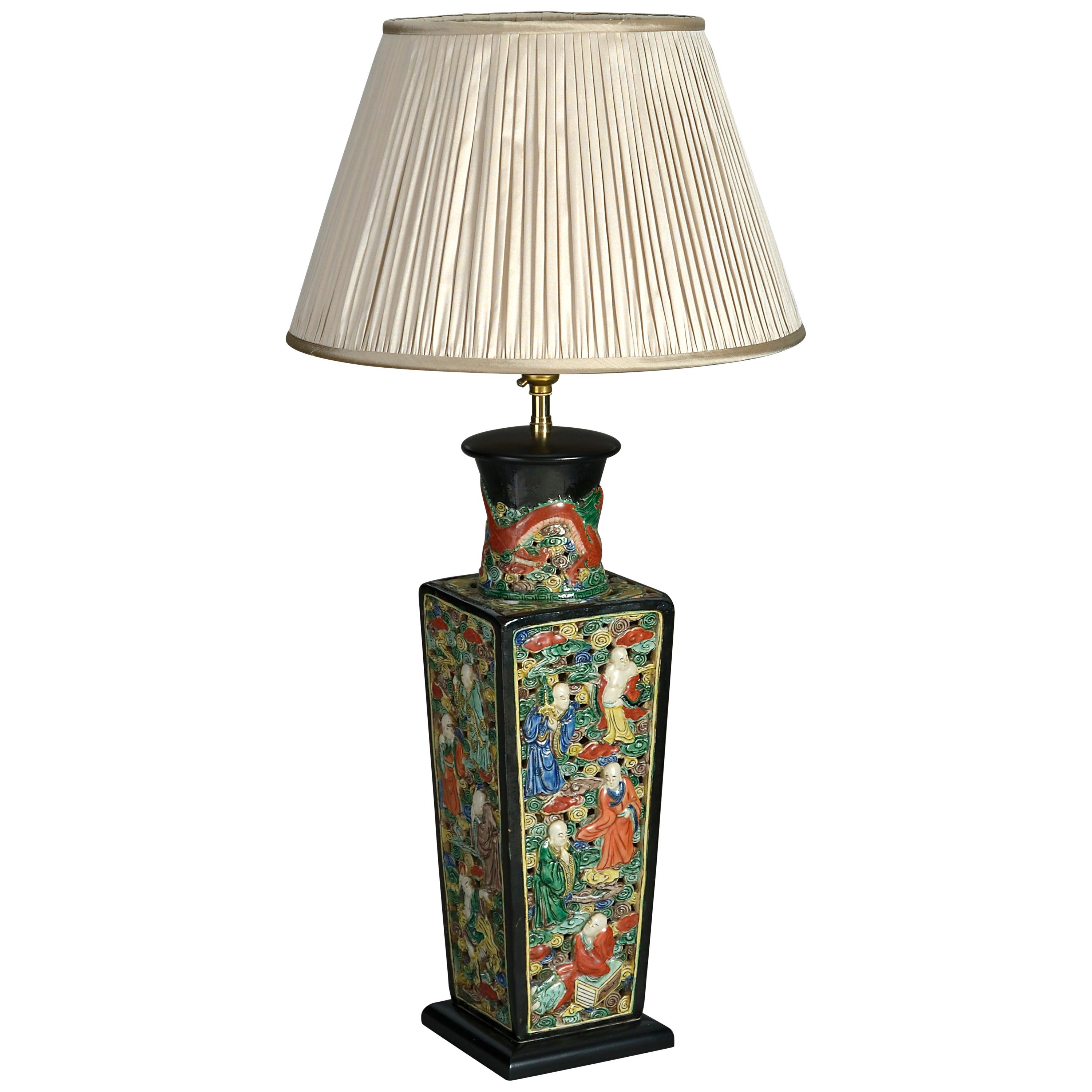 19th Century Square Porcelain Vase Lamp