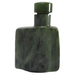 Antique 19th Century Squared Spinach Jade Snuff Bottle with Unique Design