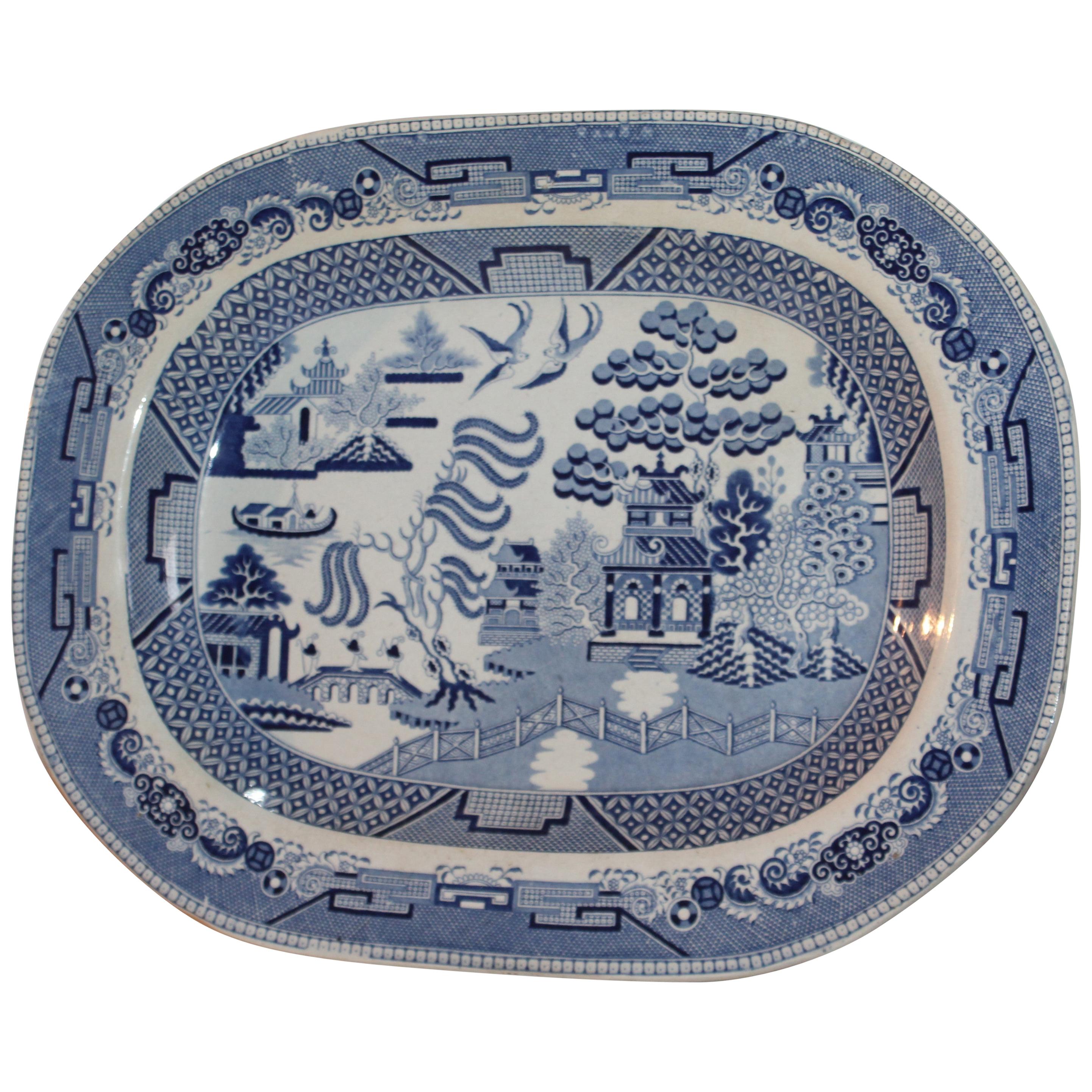 19th Century Staffordshire Blue Willow Serving Platter