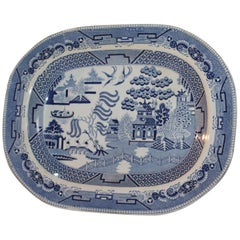 Antique 19th Century Staffordshire Blue Willow Serving Platter