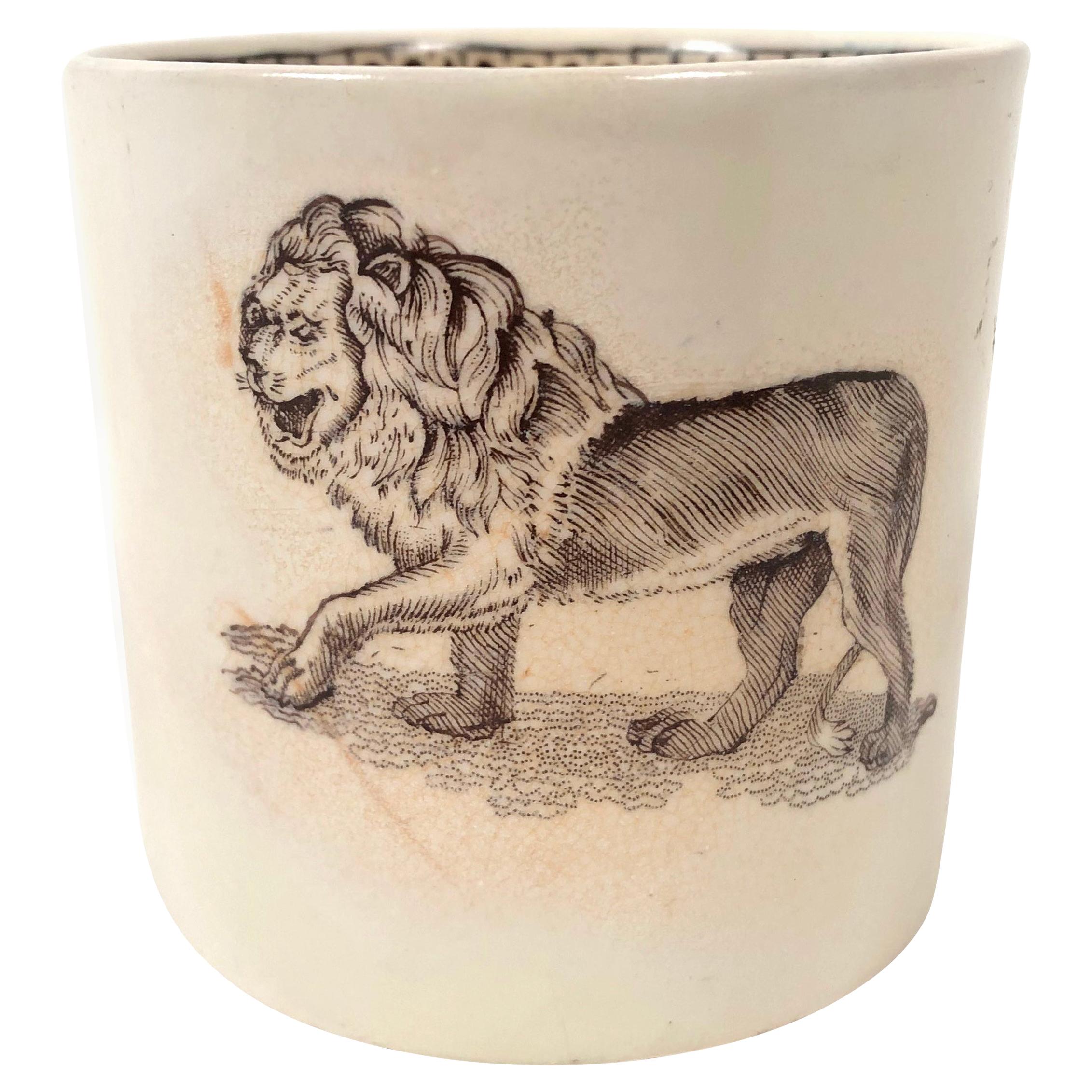 19th Century Staffordshire Child's Mug Decorated with a Striding Lion
