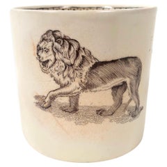 Antique 19th Century Staffordshire Child's Mug Decorated with a Striding Lion