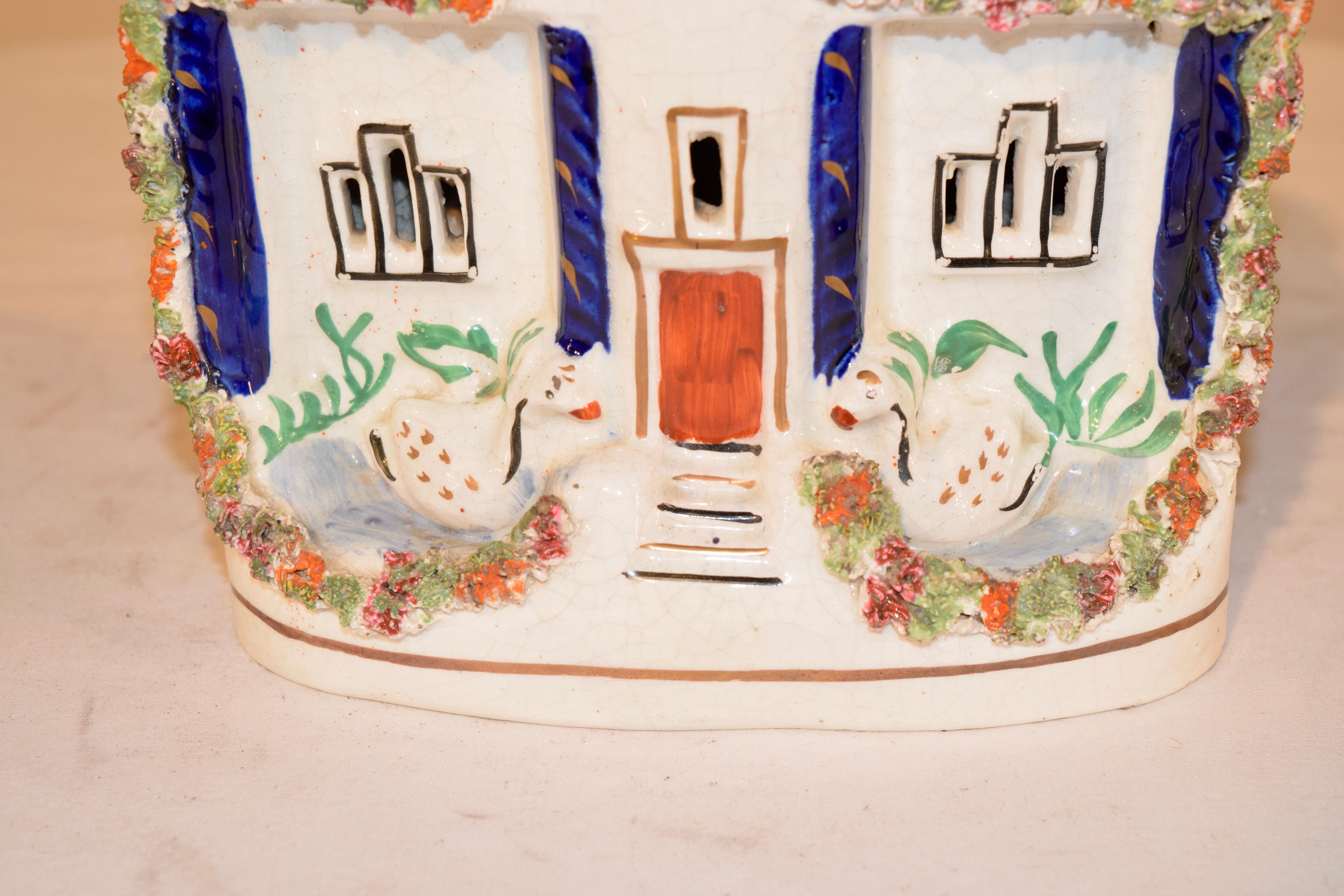 Victorian 19th Century Staffordshire Cottage with Swans For Sale
