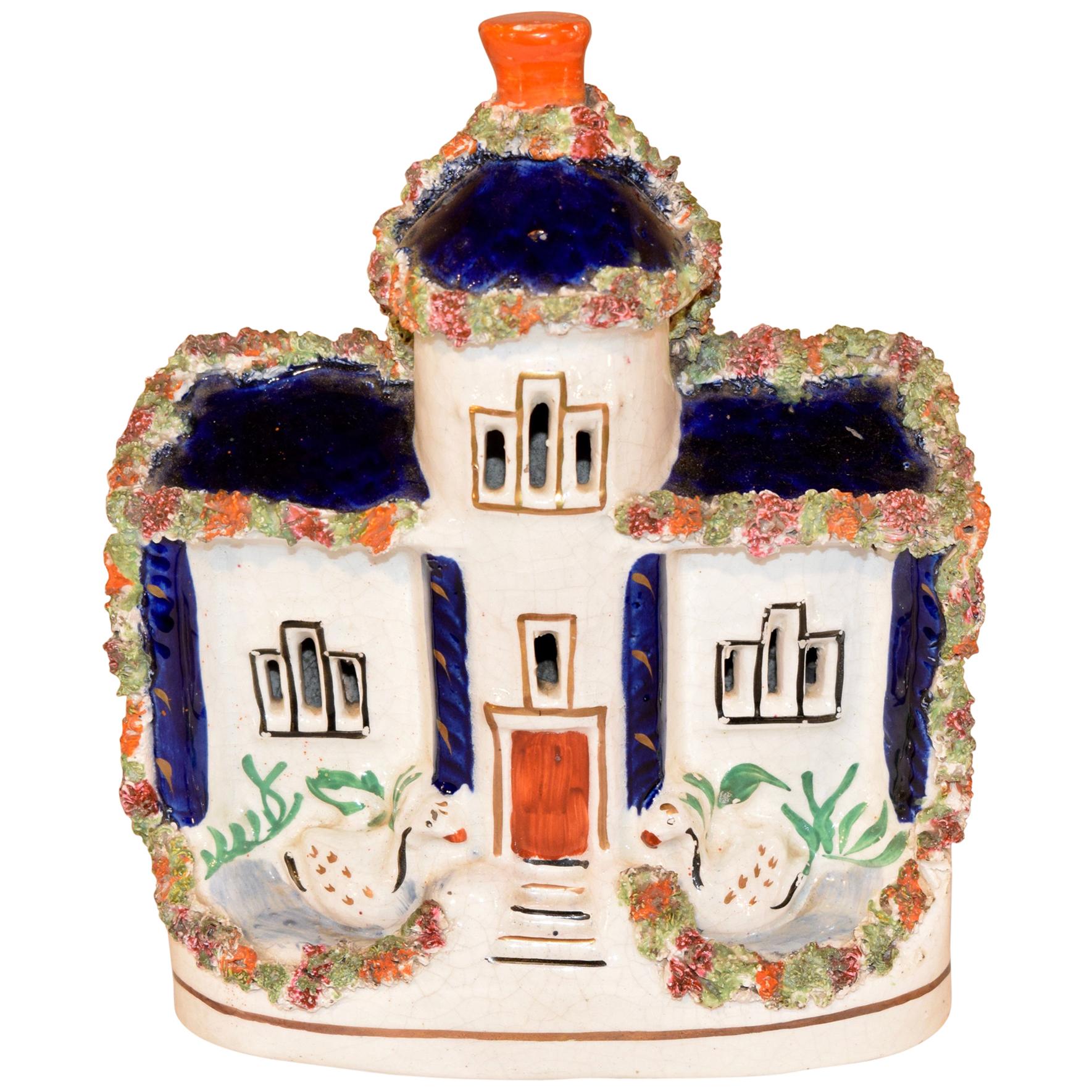 19th Century Staffordshire Cottage with Swans For Sale