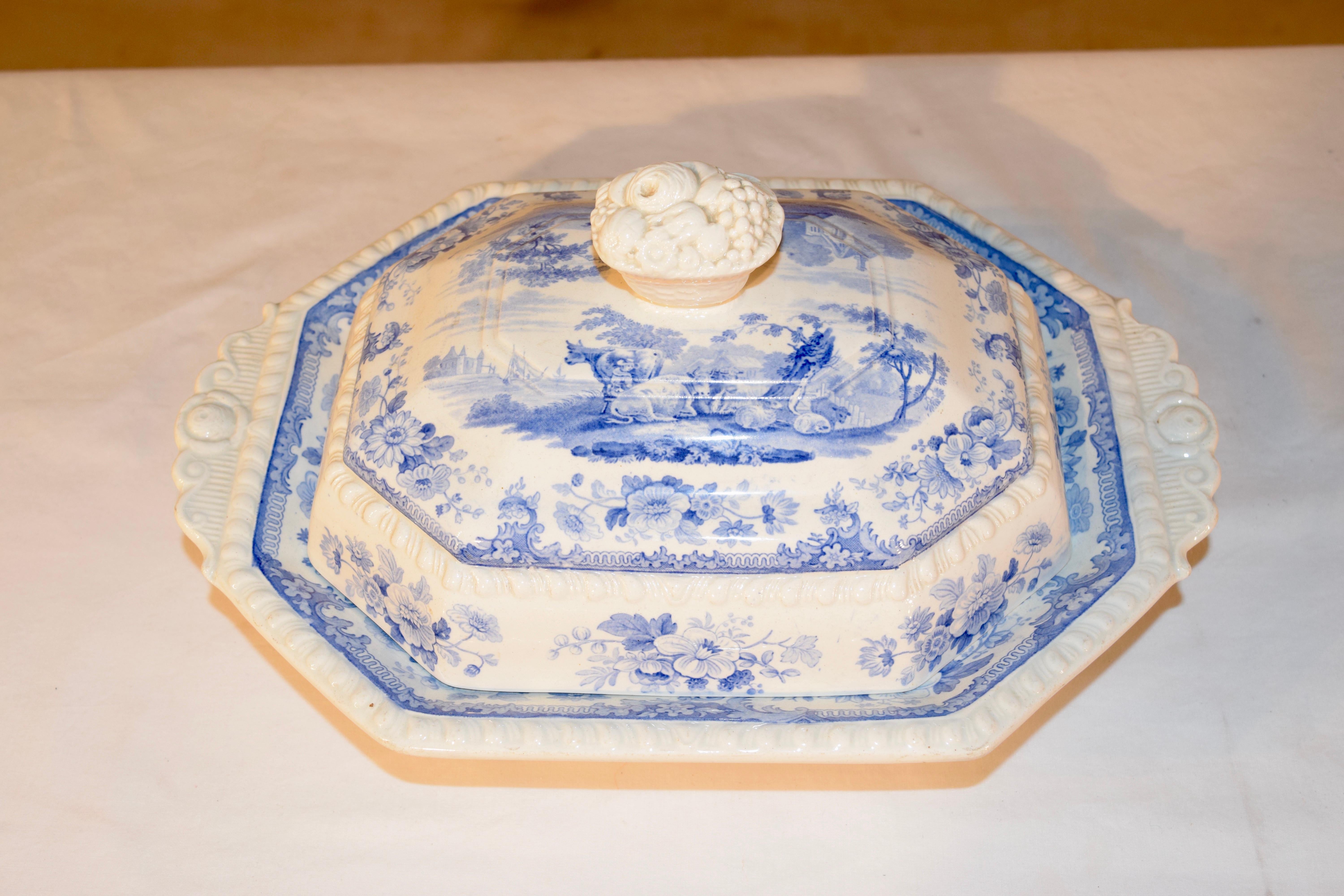 Glazed 19th Century Staffordshire Covered Vegetable Dish For Sale