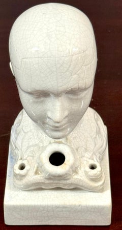 19th Century Staffordshire Creamware Phrenology Head Inkwell, Stamped “55”