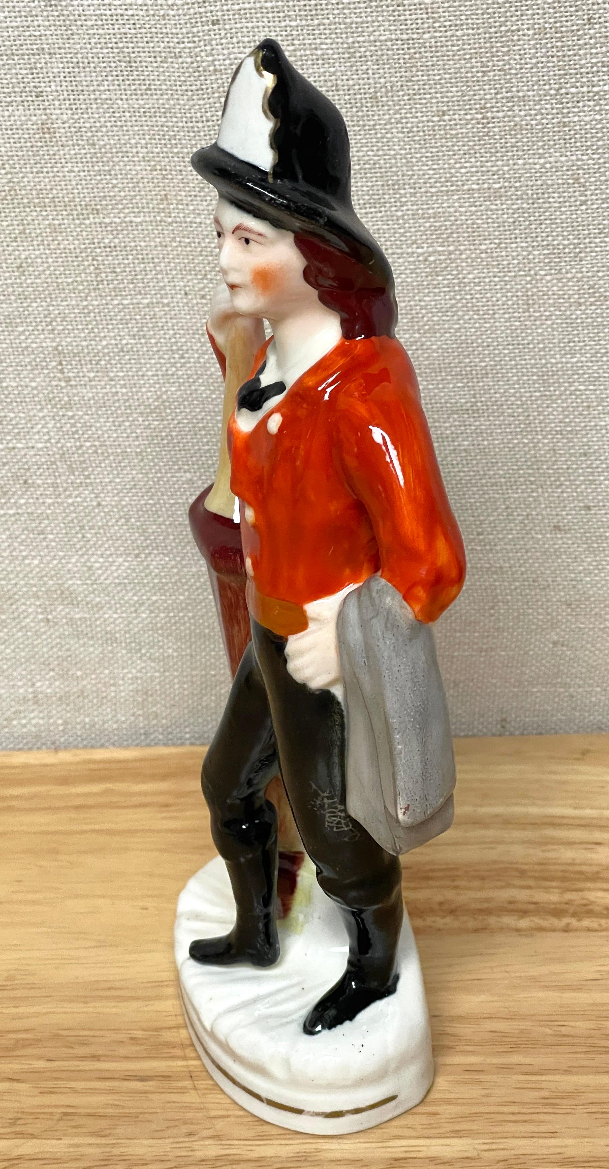 Hand-Painted 19th Century Staffordshire Figure of 'American Fireman' For Sale