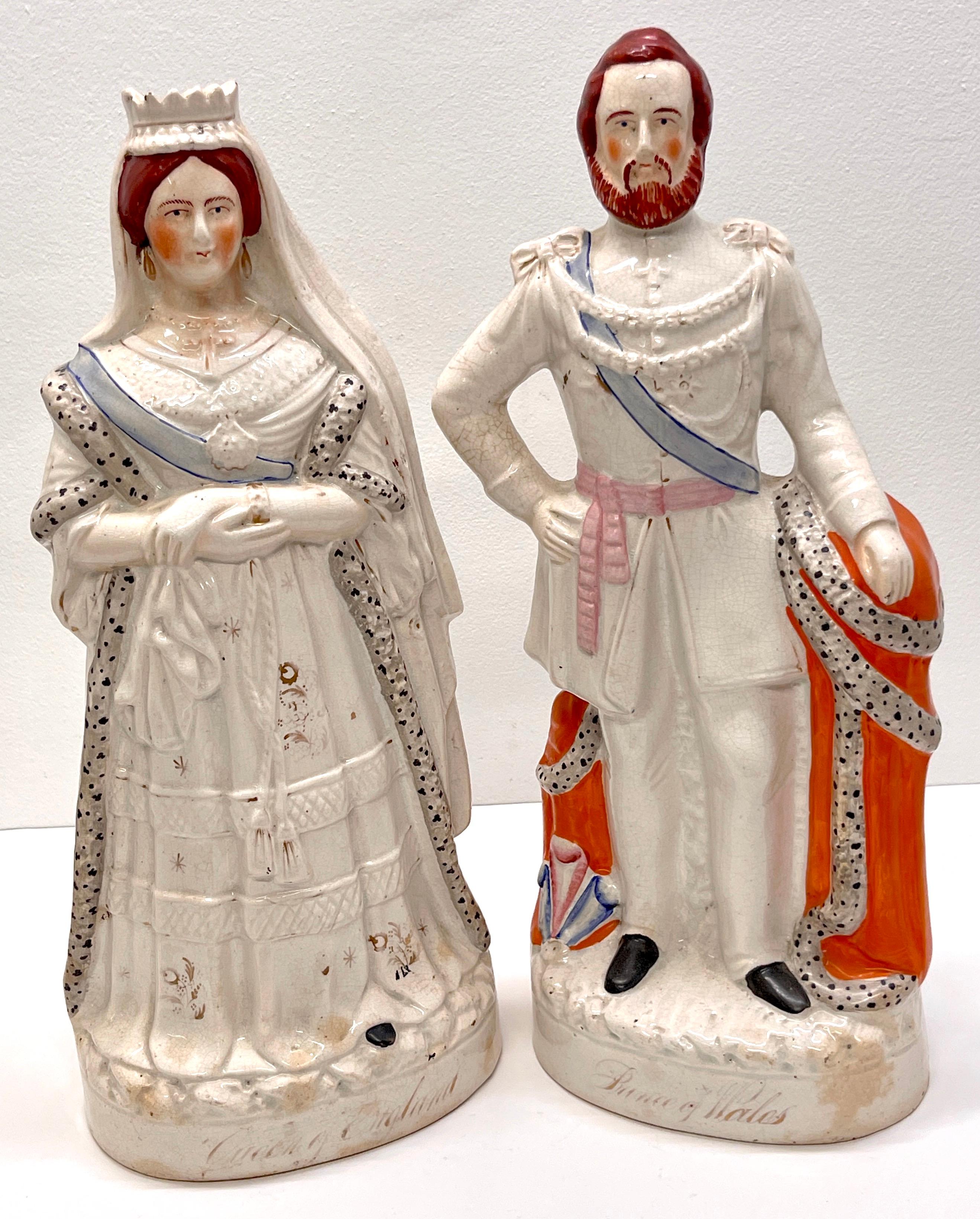 19th century Staffordshire Figurines of Queen Victoria and Prince Albert (Large)
England, circa 1860

Offering a rare find, this pair of 19th-century Staffordshire Figures portrays the iconic Queen Victoria and Prince Albert in rustic detail.
