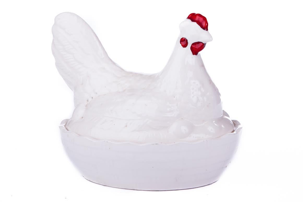 19th century, Staffordshire hen egg holder in white ceramic.