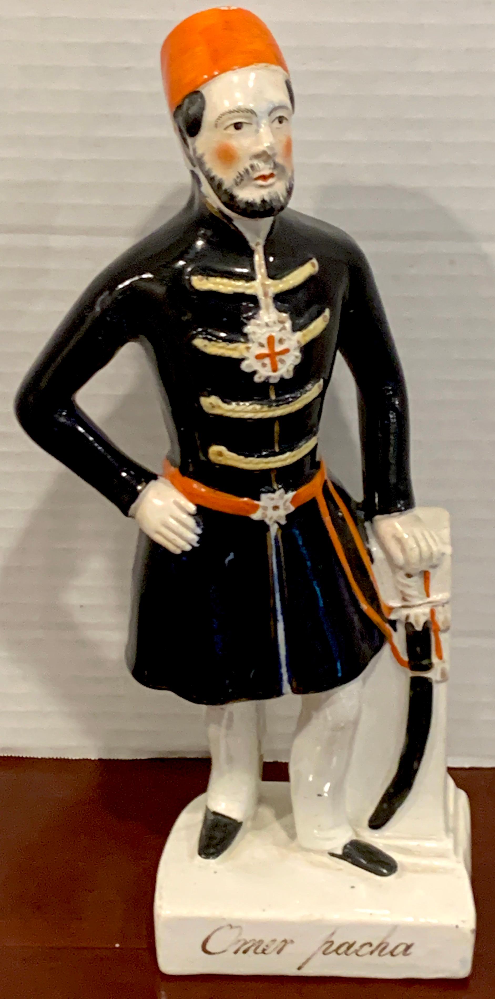 19th century Staffordshire military portrait figure of Omar Pacha, A rare well decorated version, depicting the Omar Pasha, also known as Omer Pasha Latas (Turkish: Ömer Pasa, Serbian: Omer-paša Latas; 1806–1871) was an ottoman field marshal and