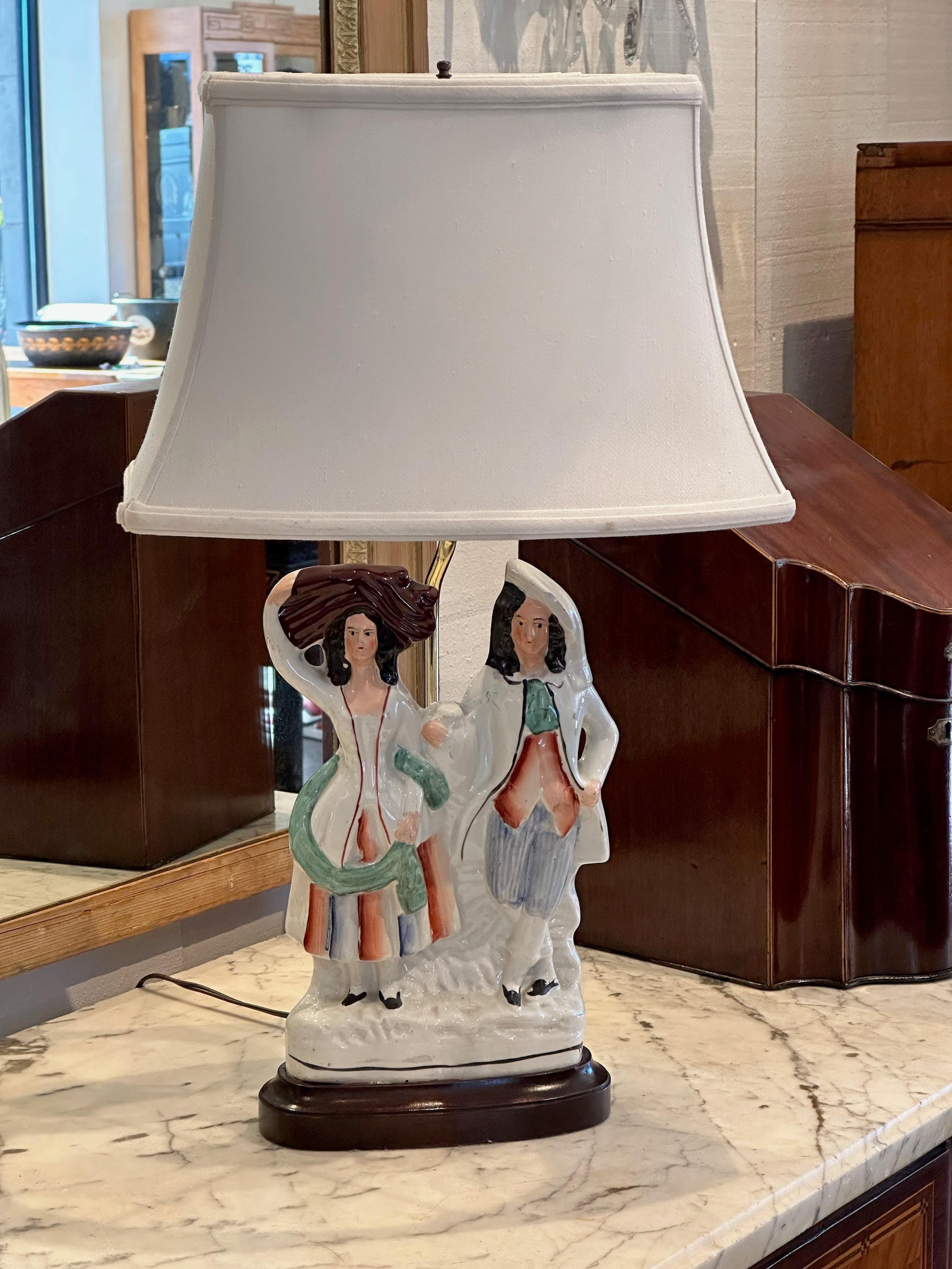 Ceramic 19th Century Staffordshire Mounted as Lamp For Sale