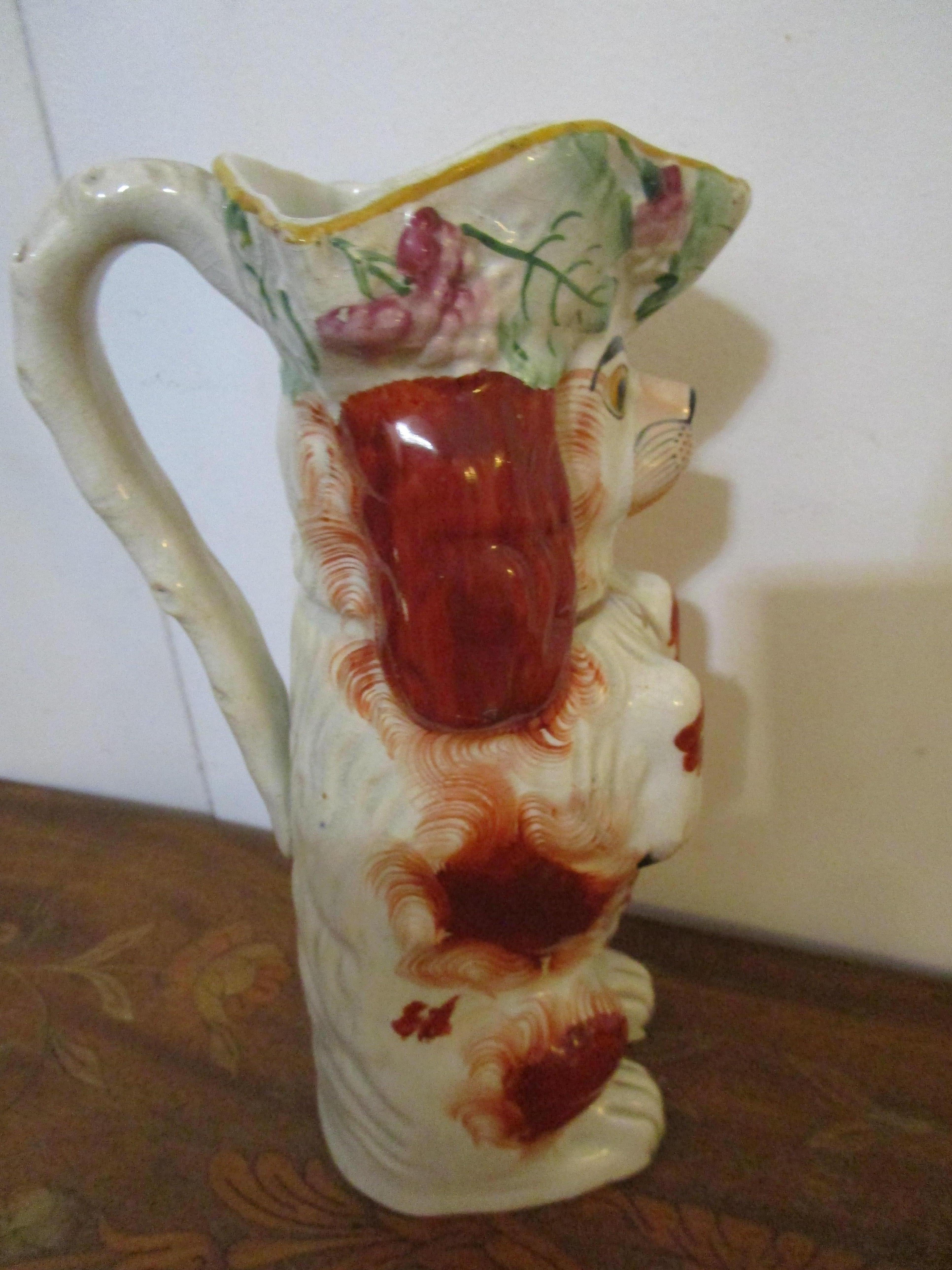 Victorian 19th Century Staffordshire Red and White Begging Spaniel Toby Jug For Sale