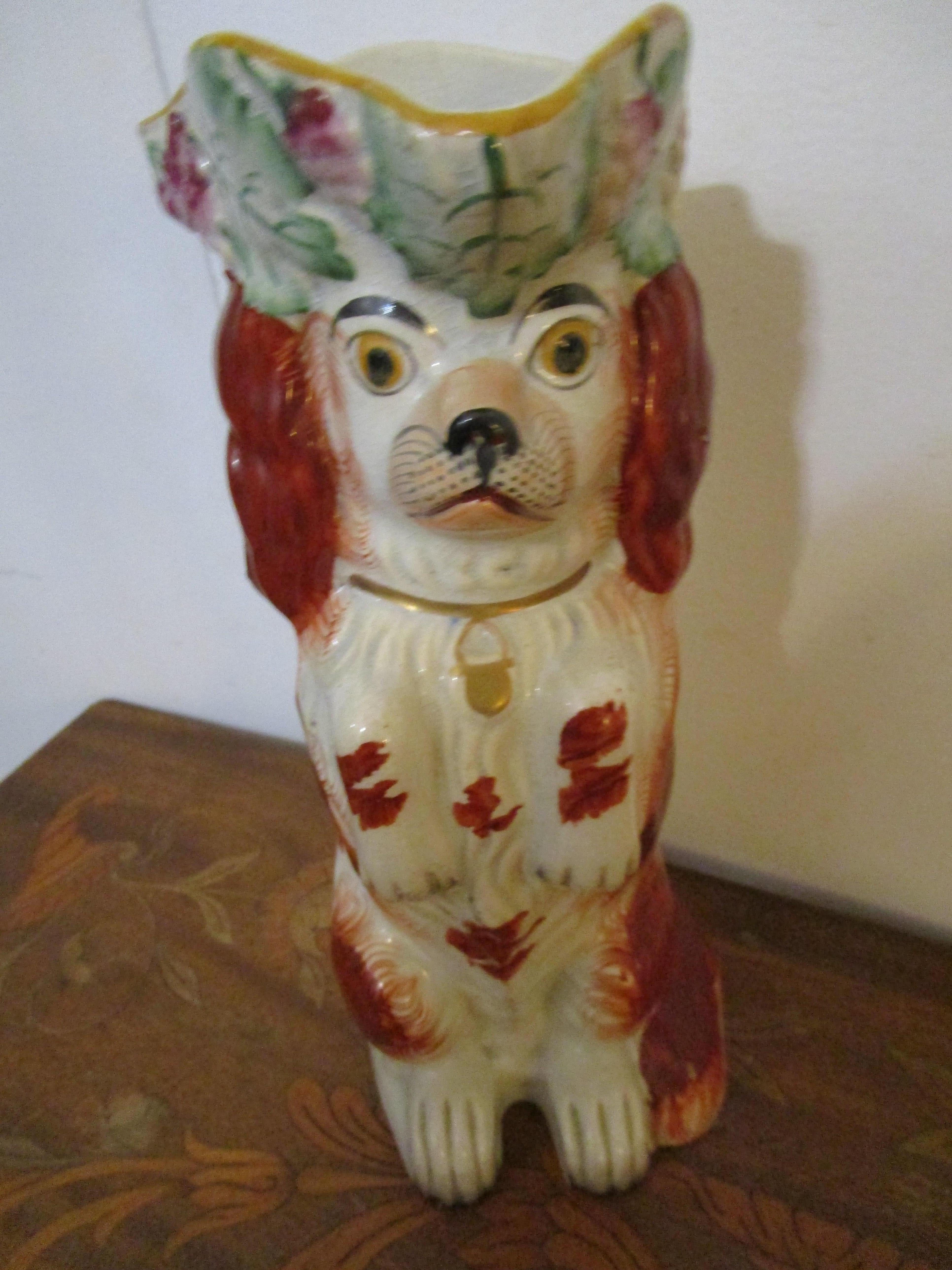 English 19th Century Staffordshire Red and White Begging Spaniel Toby Jug For Sale