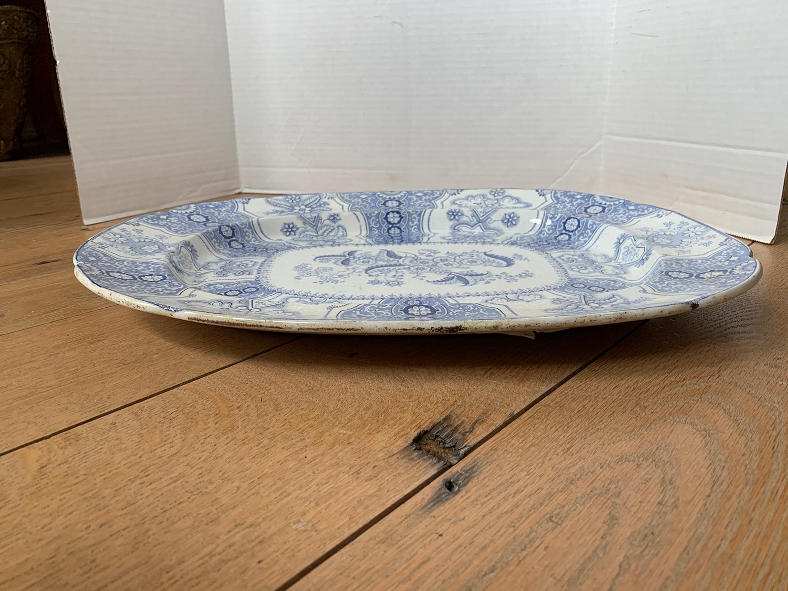 19th Century Staffordshire Transfer Granite Ware Blue and White Poonah J Charger 10
