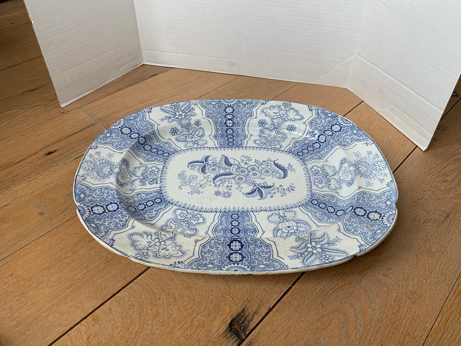 19th Century Staffordshire Transfer Granite Ware Blue and White Poonah J Charger 4