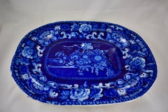 19th C English Hall Staffordshire Transferware Well & Tree Platter Birds & Fruit
