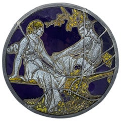 Antique 19th Century Stained Glass and Lead Greek God and Goddess Circular Window