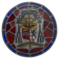 Antique 19th Century Stained Glass and Lead "Salus Animarum Suprema Lex" Crest Window
