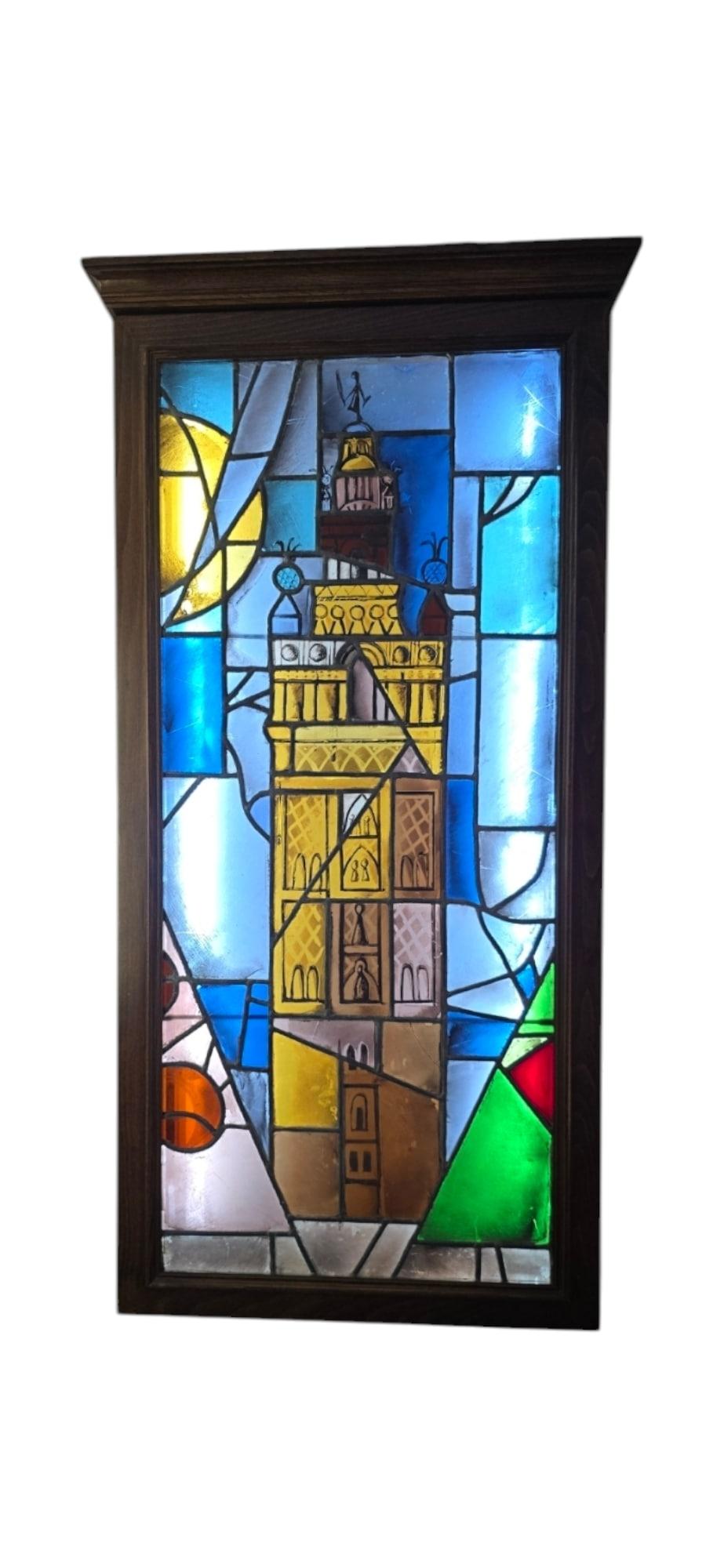 Vidriera del siglo XIX que representa La Giralda, Sevilla en Bueno estado para la venta en Madrid, ES