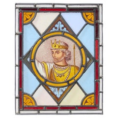 19th Century Stained Glass Panel of a King