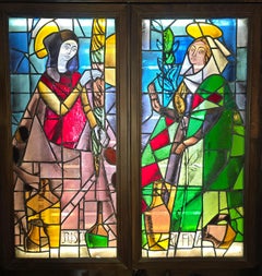 19th-Century Stained Glass Panels Depicting Saint Justa and Saint Rufina