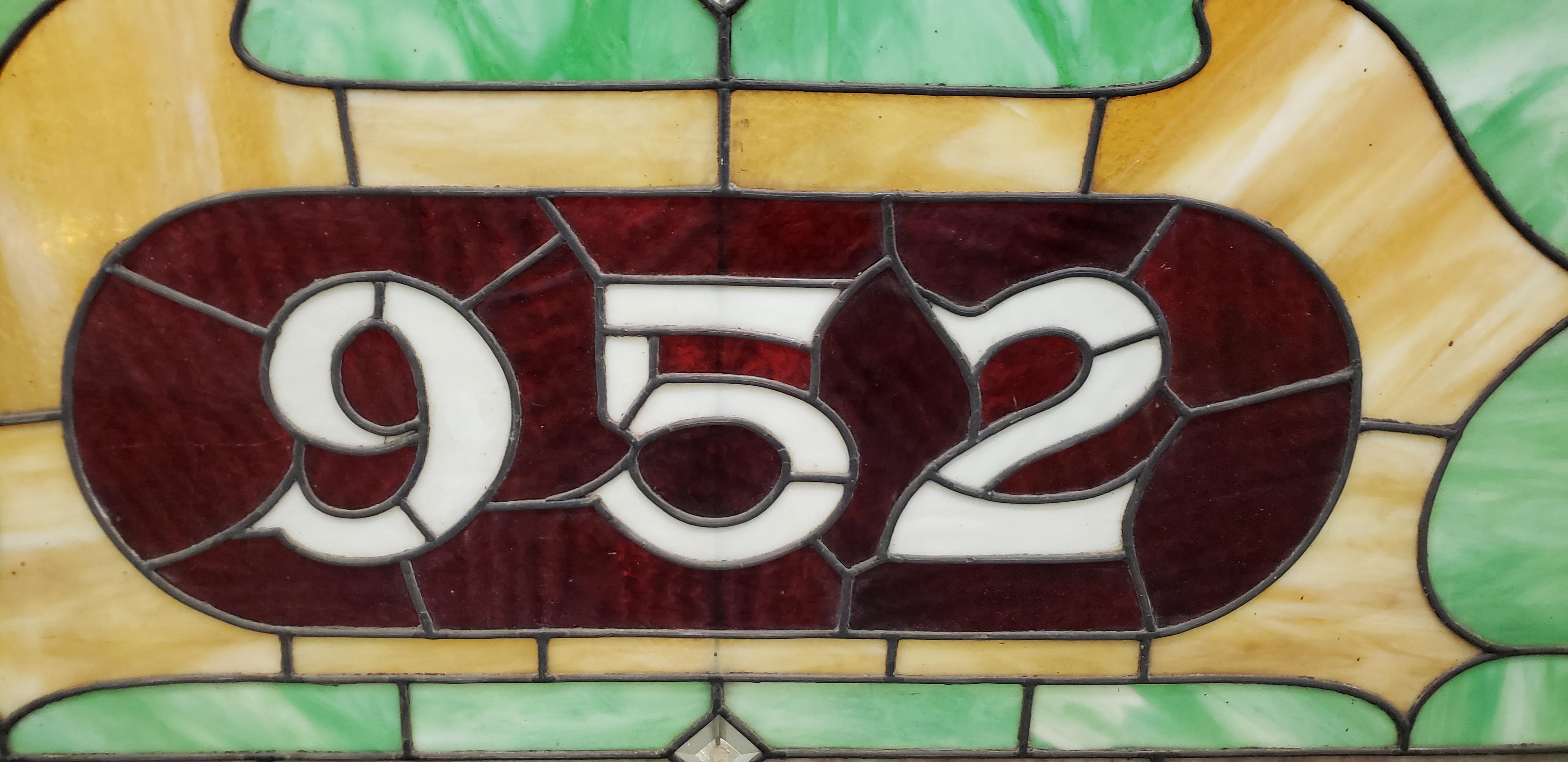 Hand-Crafted 19th Century Stained Glass Victorian House Number Window Panel, circa 1880 For Sale