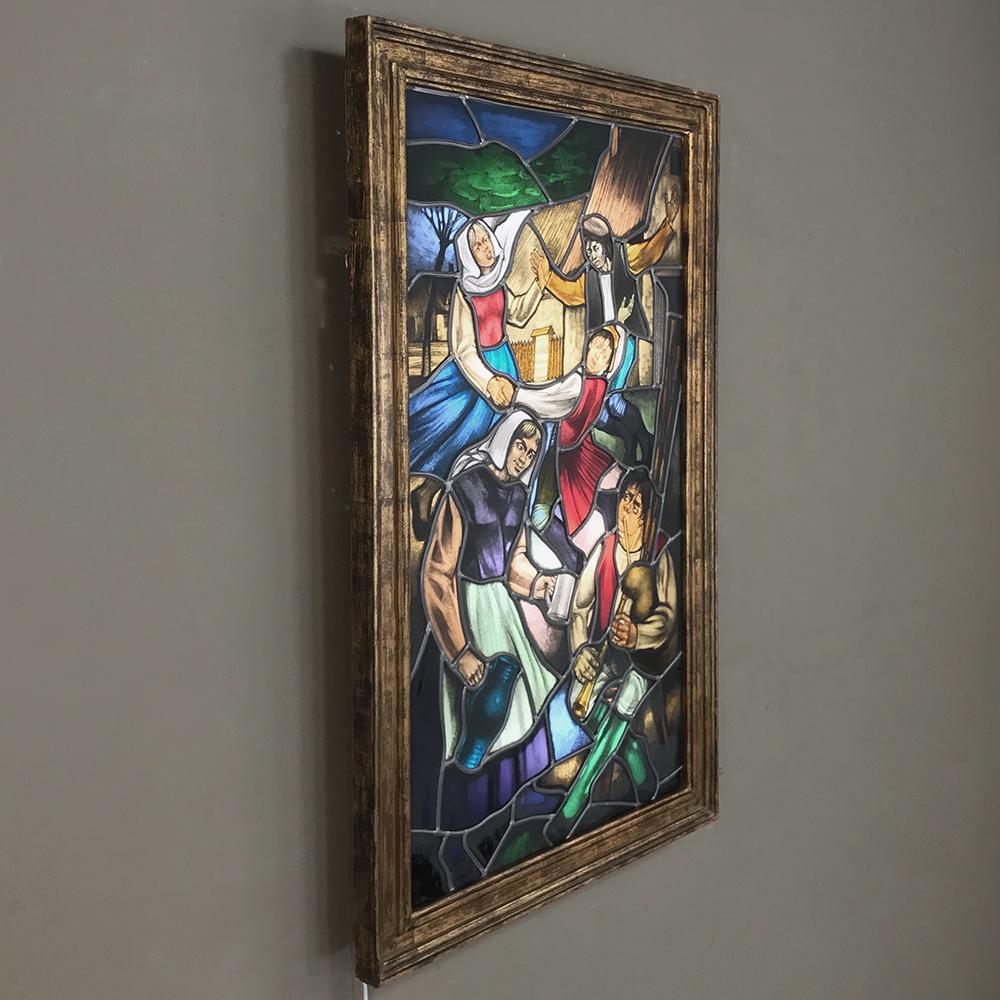 Renaissance Revival 19th Century Stained Glass Window ~ Lighted Shadowbox