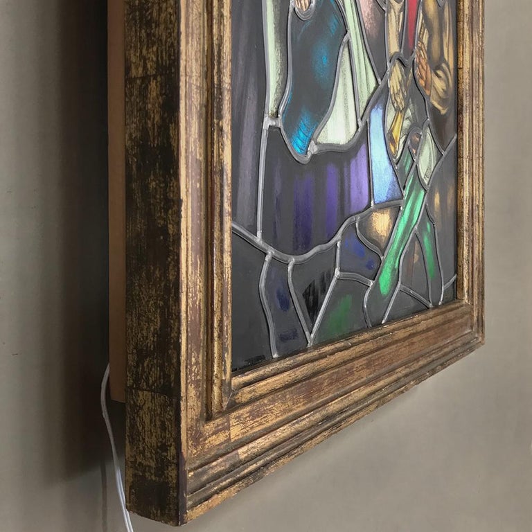 19th Century Stained Glass Window Lighted Shadowbox at 1stDibs