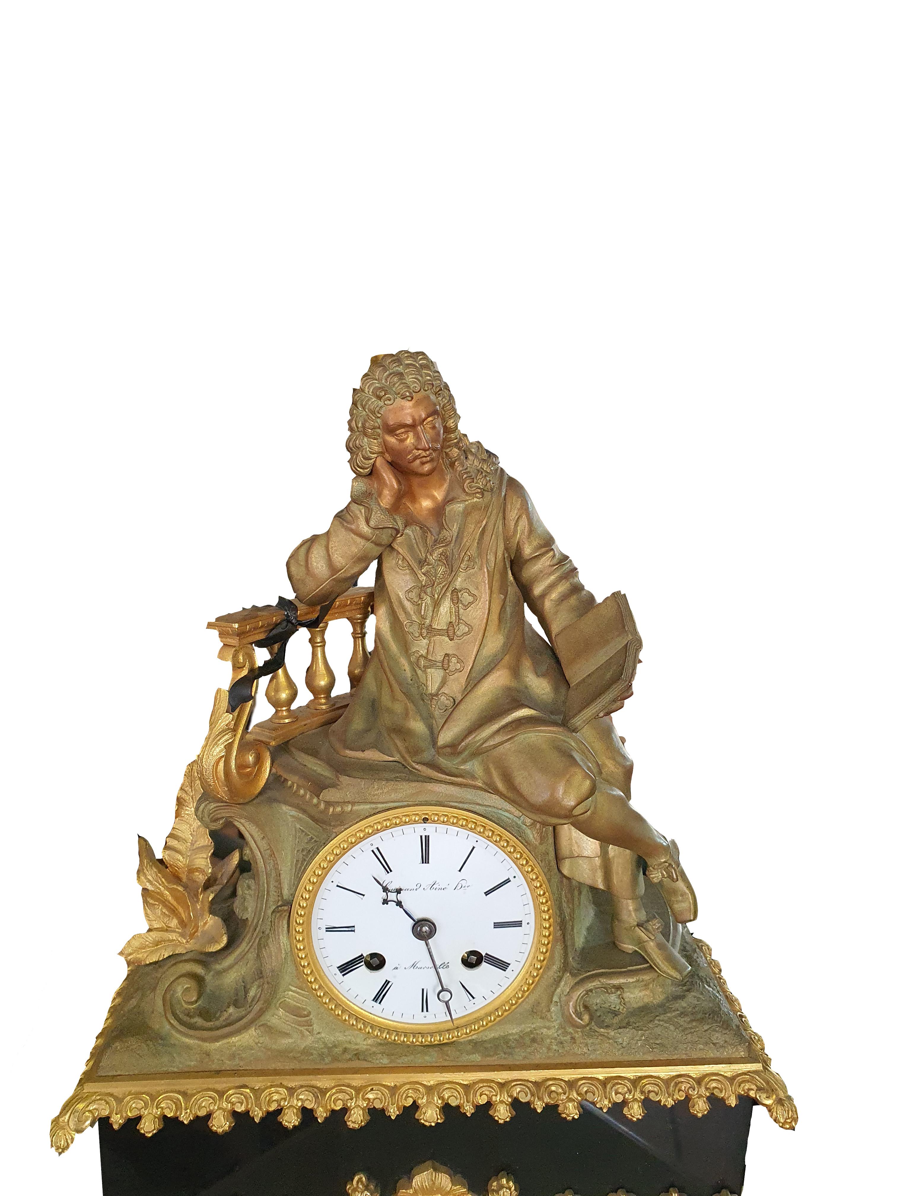 Napoleon III 19th Century Standing Pendulum Clock in Gilted and Patinated Bronze For Sale