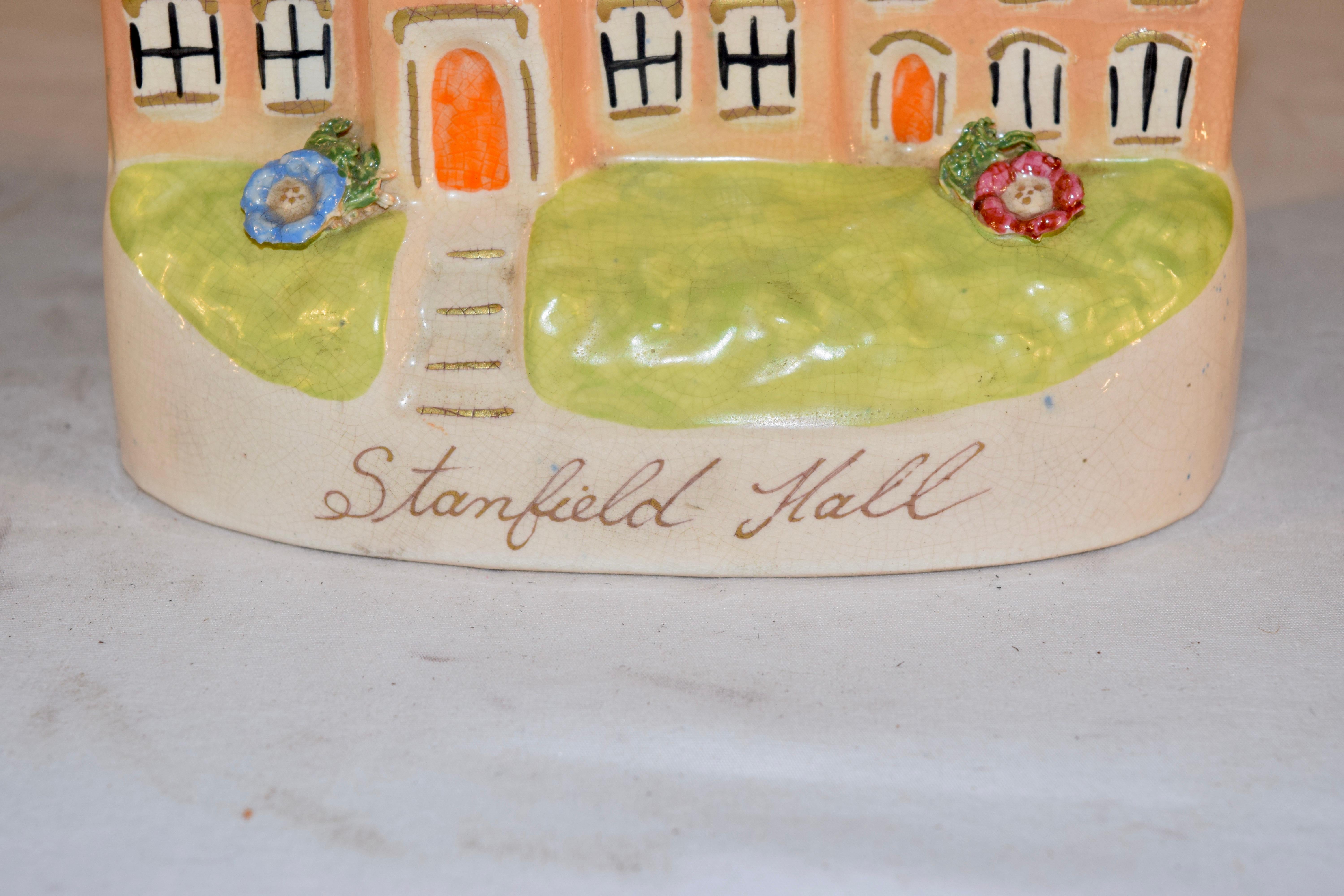 19th century Staffordshire pottery house model of Stanfield Hall. These models were made in the mid-19th century to commemorate a famous double murder which occurred in 1848. The house was built in the 13th century, and still stands today in Norfolk.