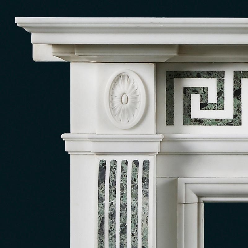 Neoclassical 19th Century Statuary and Antico Verde Marble Fireplace For Sale