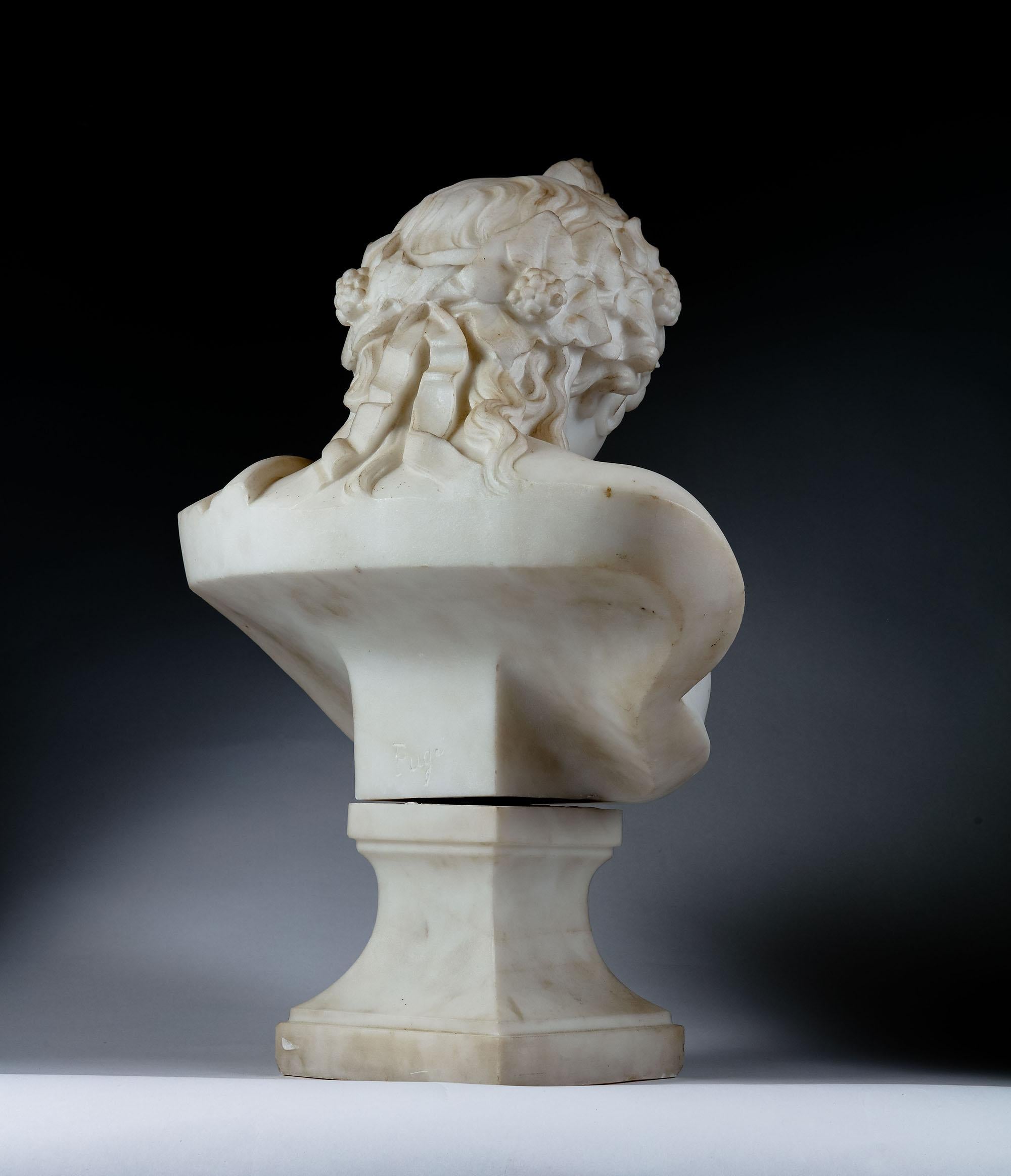 Grand Tour 19th Century Statuary Marble Bust of the Braschi Antinous as Dionysus, Signed For Sale