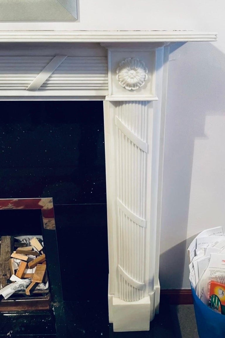 19th Century Statuary Marble Regency Style Carved Fireplace Surround