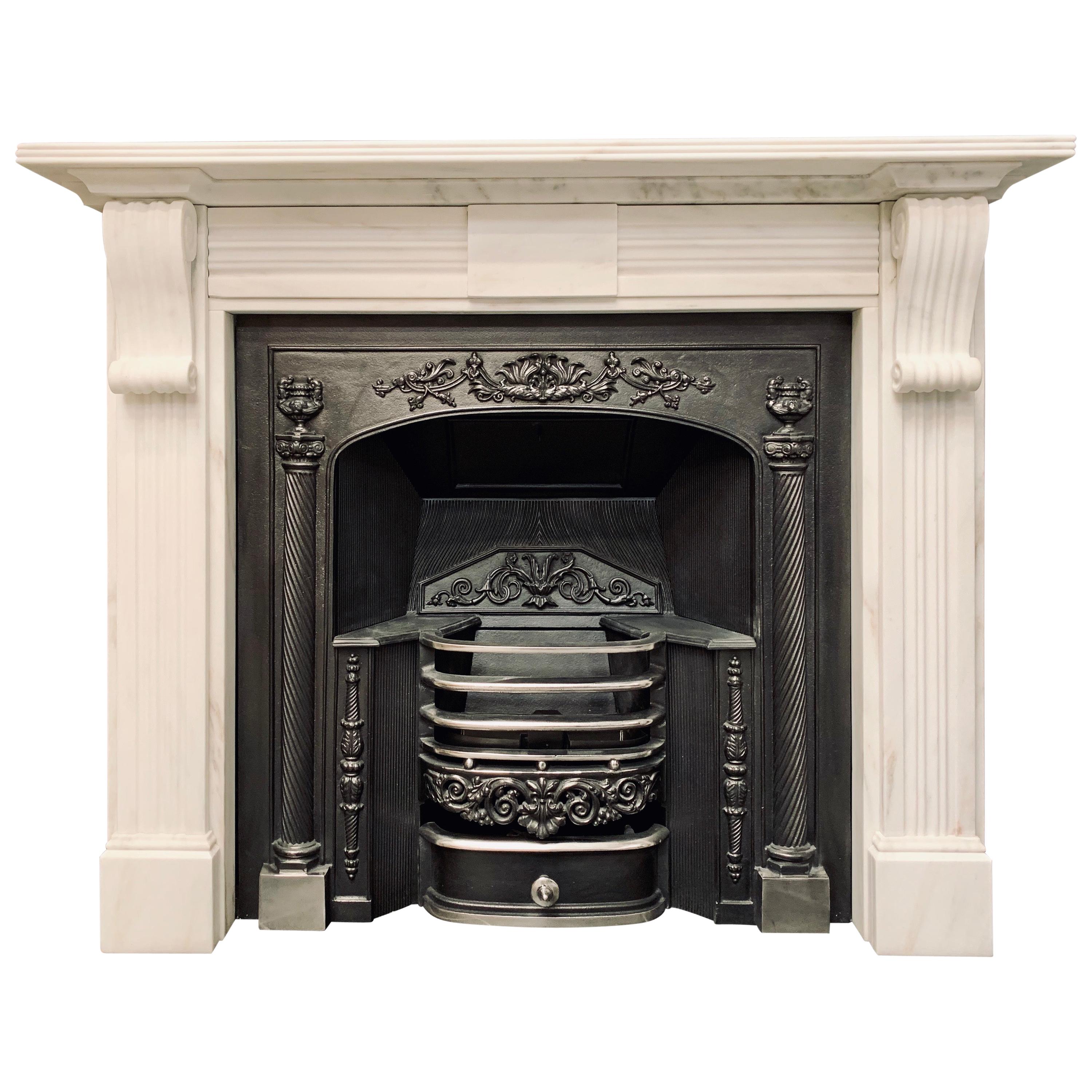 19th Century Statuary Marble Regency Style Fireplace Surround