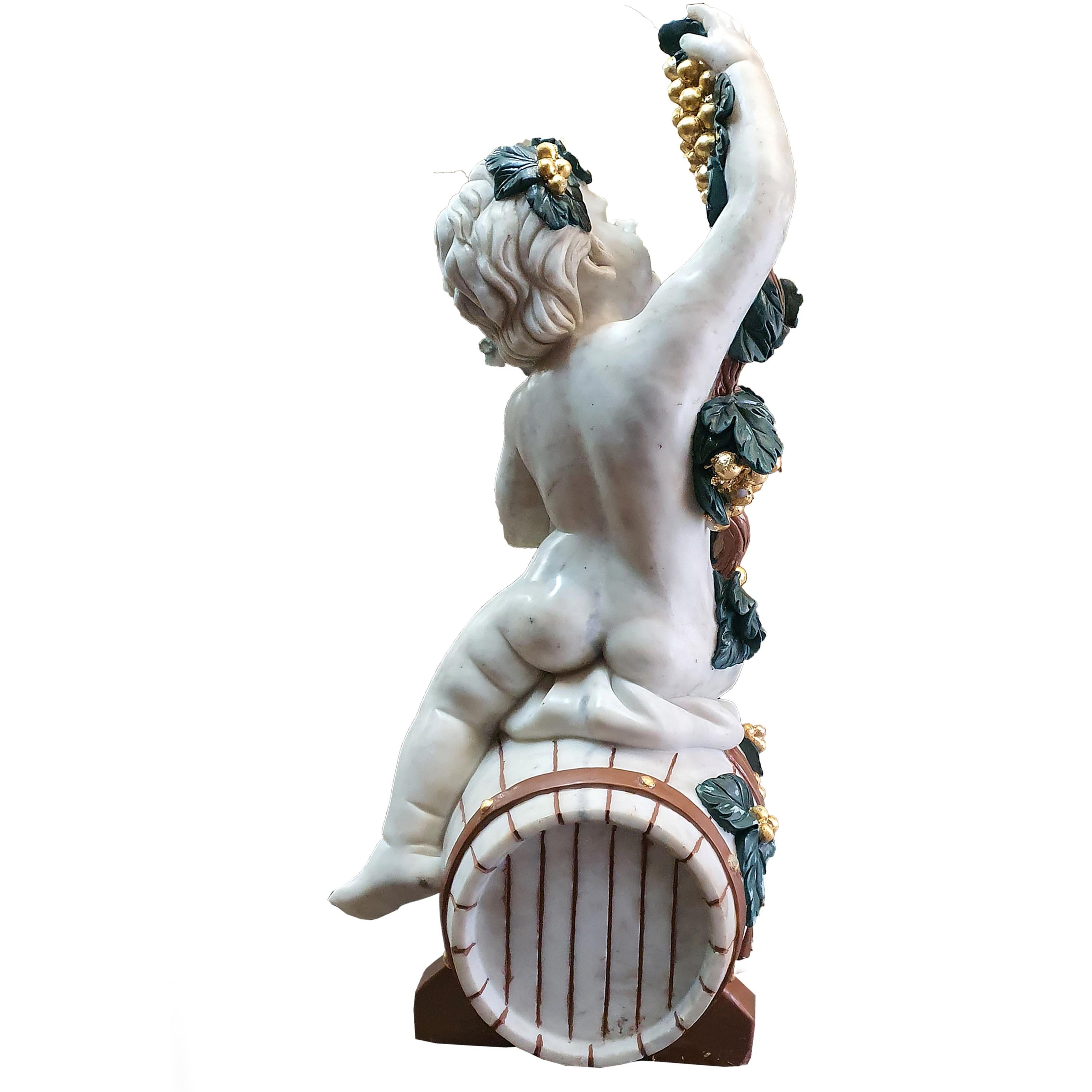 Italian 19th Century Statuary Marble Sculpture Cherub Bacchus For Sale