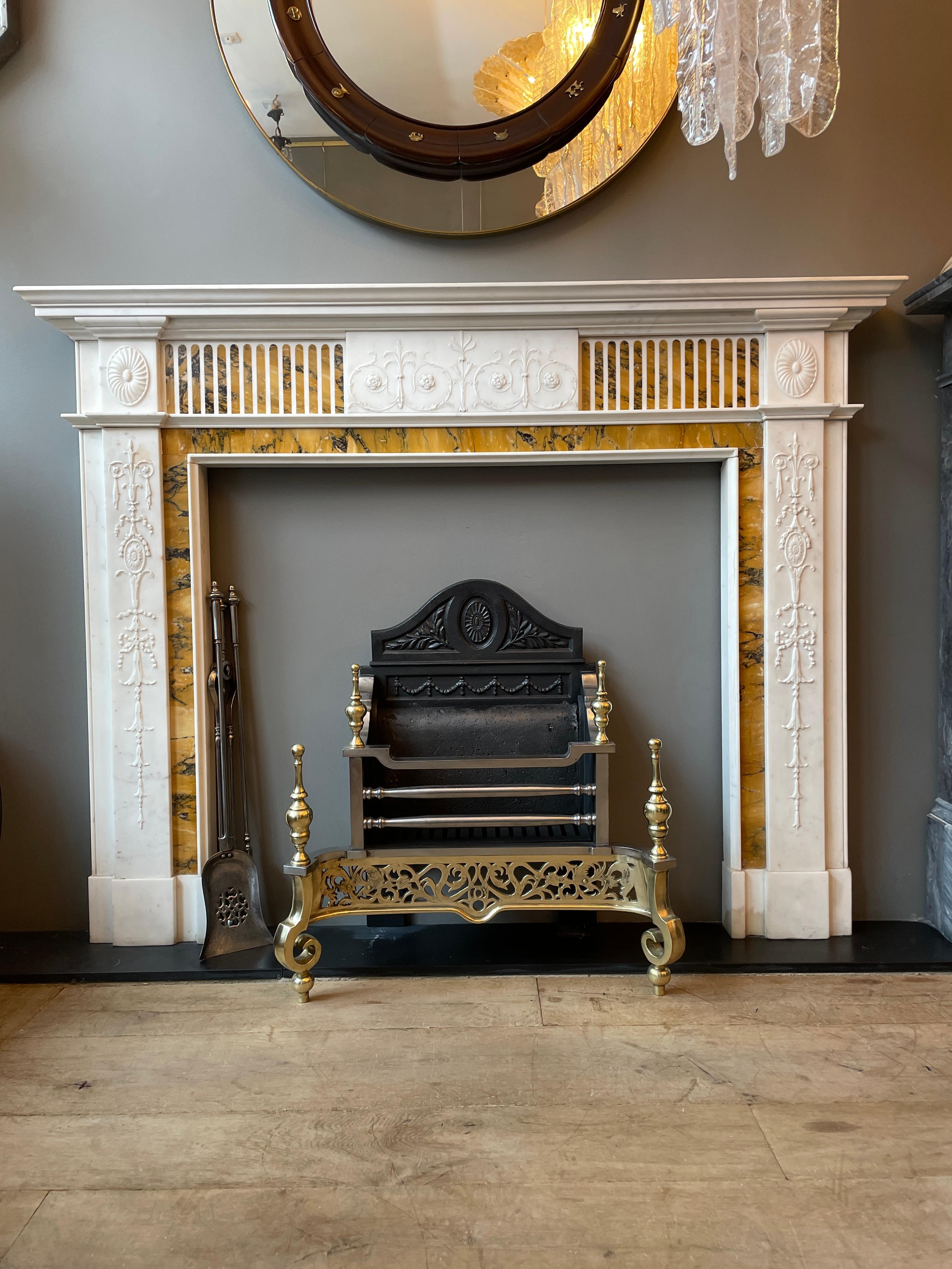 19th Century Statuary White and Sienna Marble Neoclassical Fireplace Mantel For Sale 2