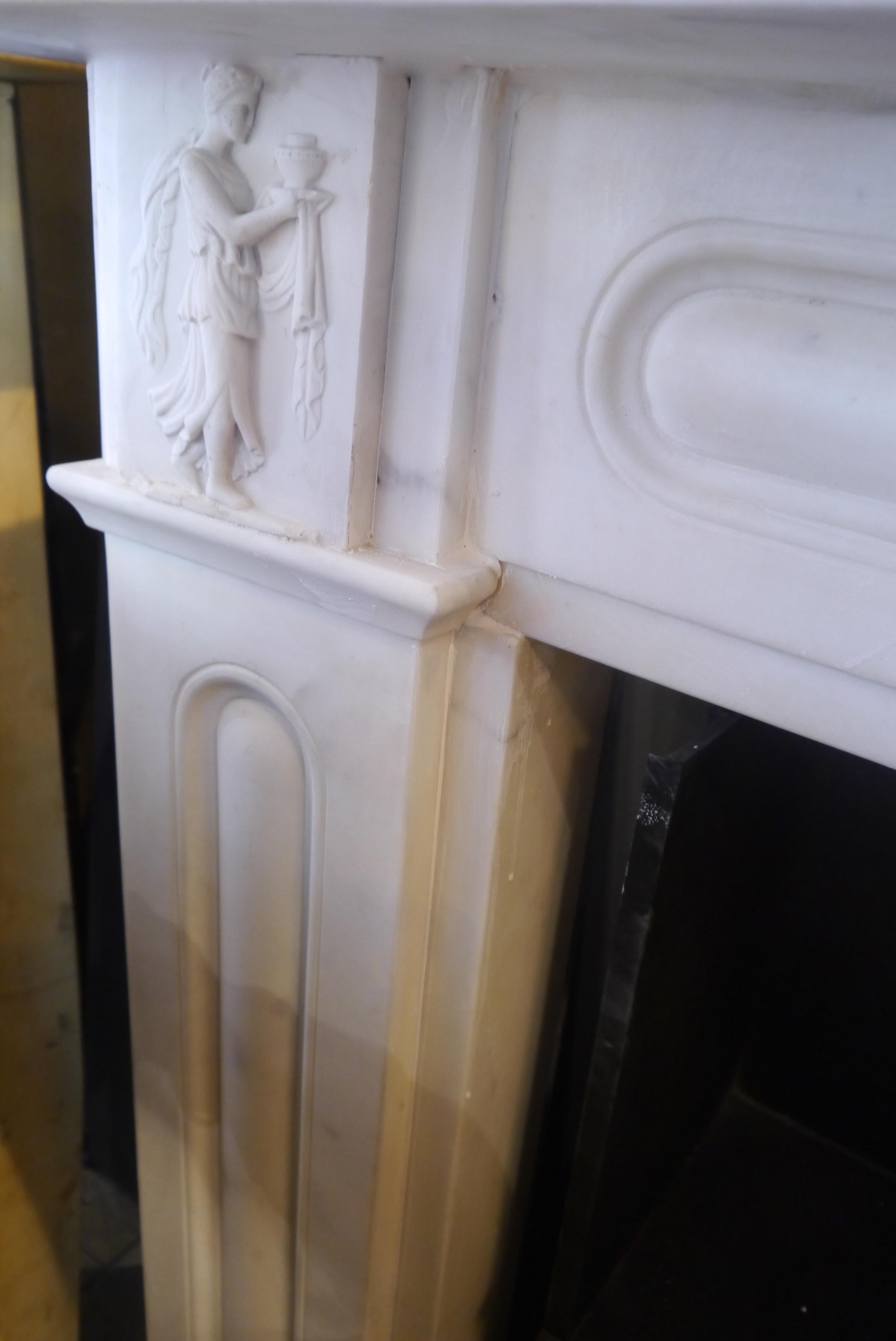 19th Century Statuary White Regency Marble Mantelpiece Fireplace For Sale 3