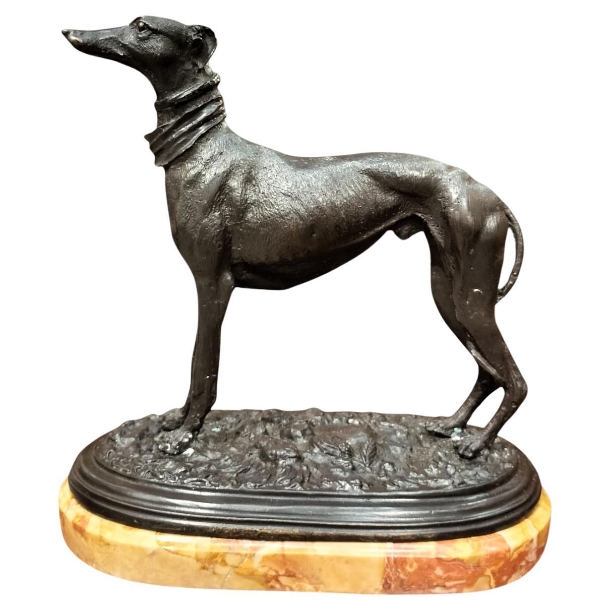 19th Century Statue of a Greyhound in Bronze, in the Style of Pierre-Jules Mêne