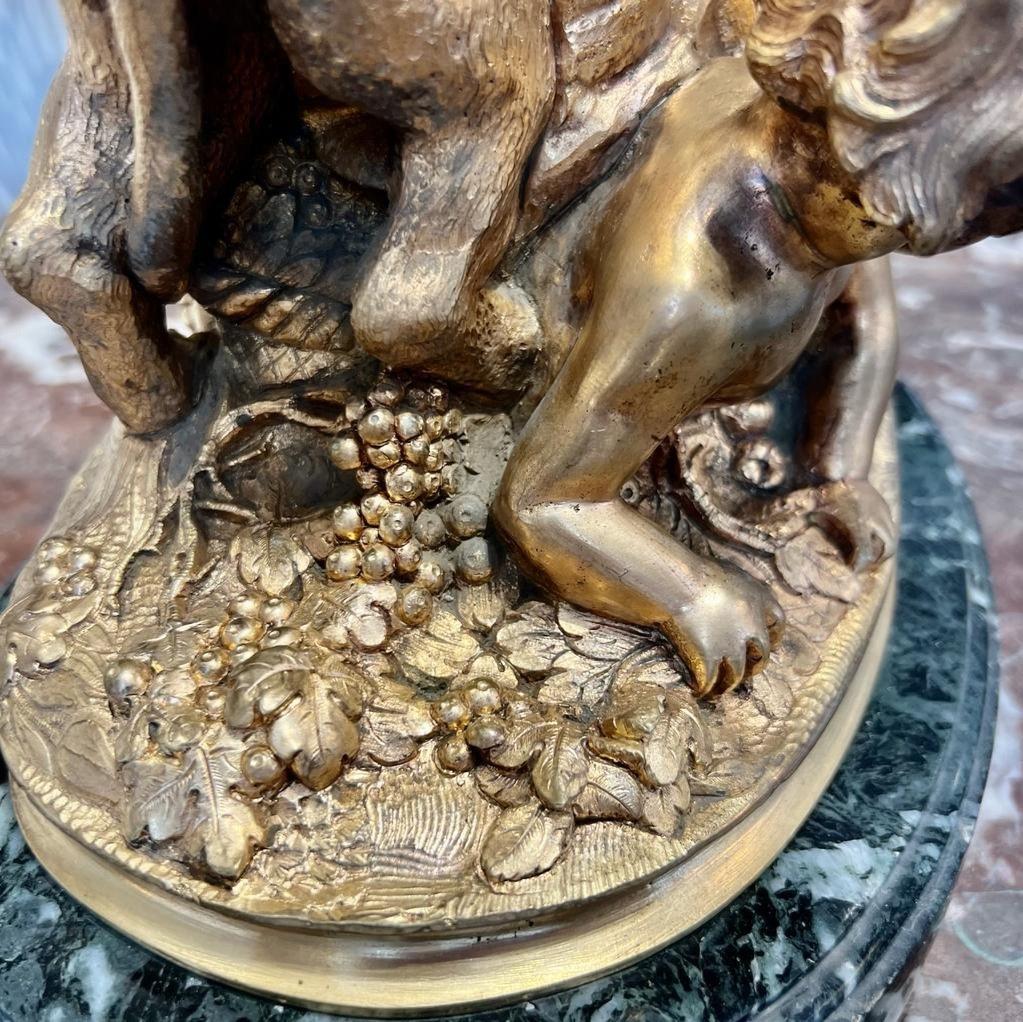 French 19th Century Statue of Children Playing with a Lioness in Gilt Bronze  For Sale