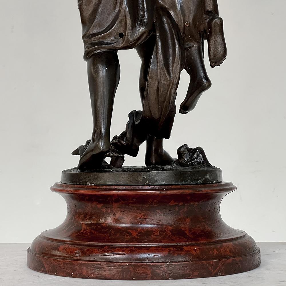 19th Century Statue of Lovers in Spelter on Faux Marble For Sale 5