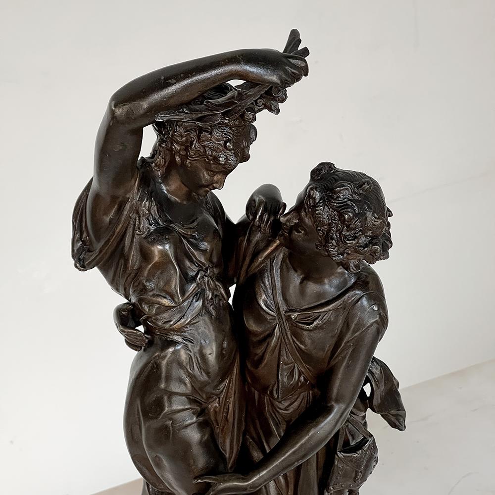 19th Century Statue of Lovers in Spelter on Faux Marble For Sale 6