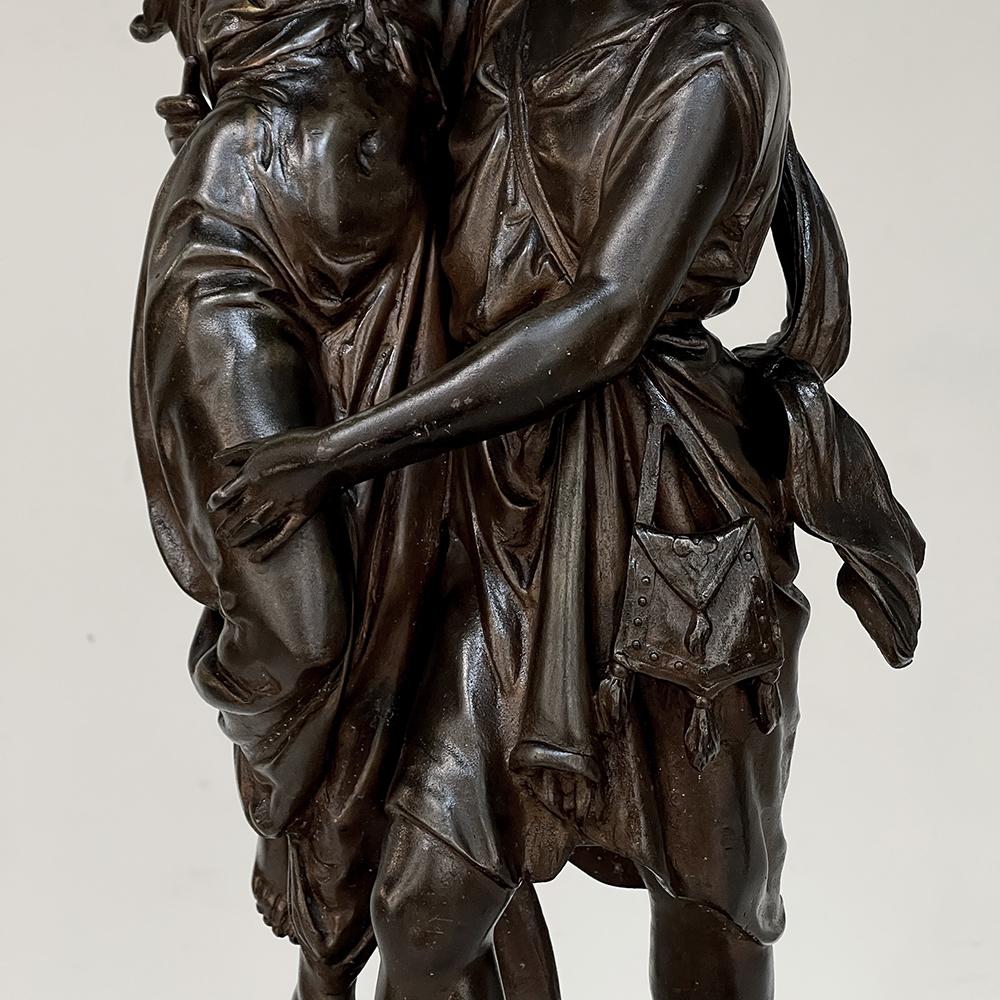 Statue des amants du 19ème siècle en étain sur faux marbre en vente 6