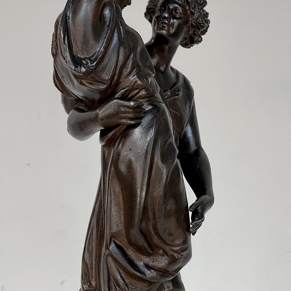 19th Century Statue of Lovers in Spelter on Faux Marble For Sale 9