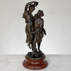 19th Century Statue of Lovers in Spelter on Faux Marble
