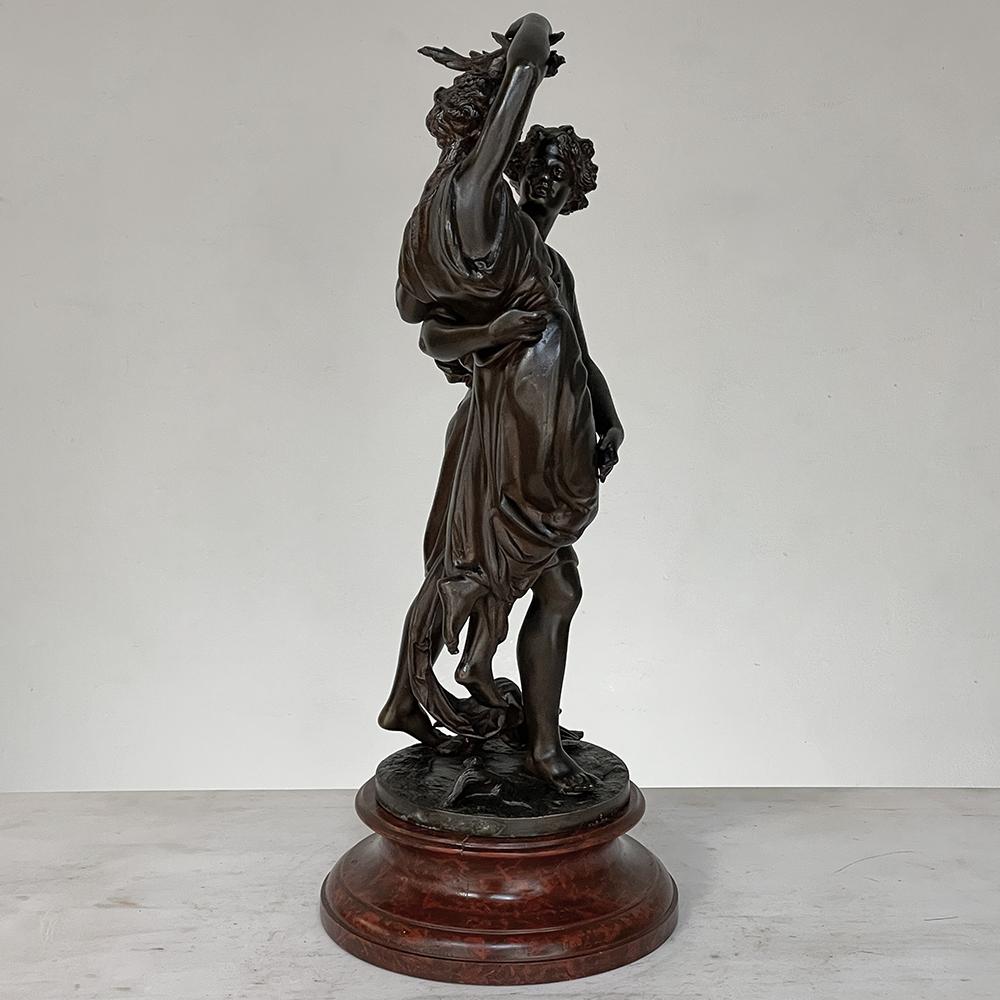 French 19th Century Statue of Lovers in Spelter on Faux Marble For Sale
