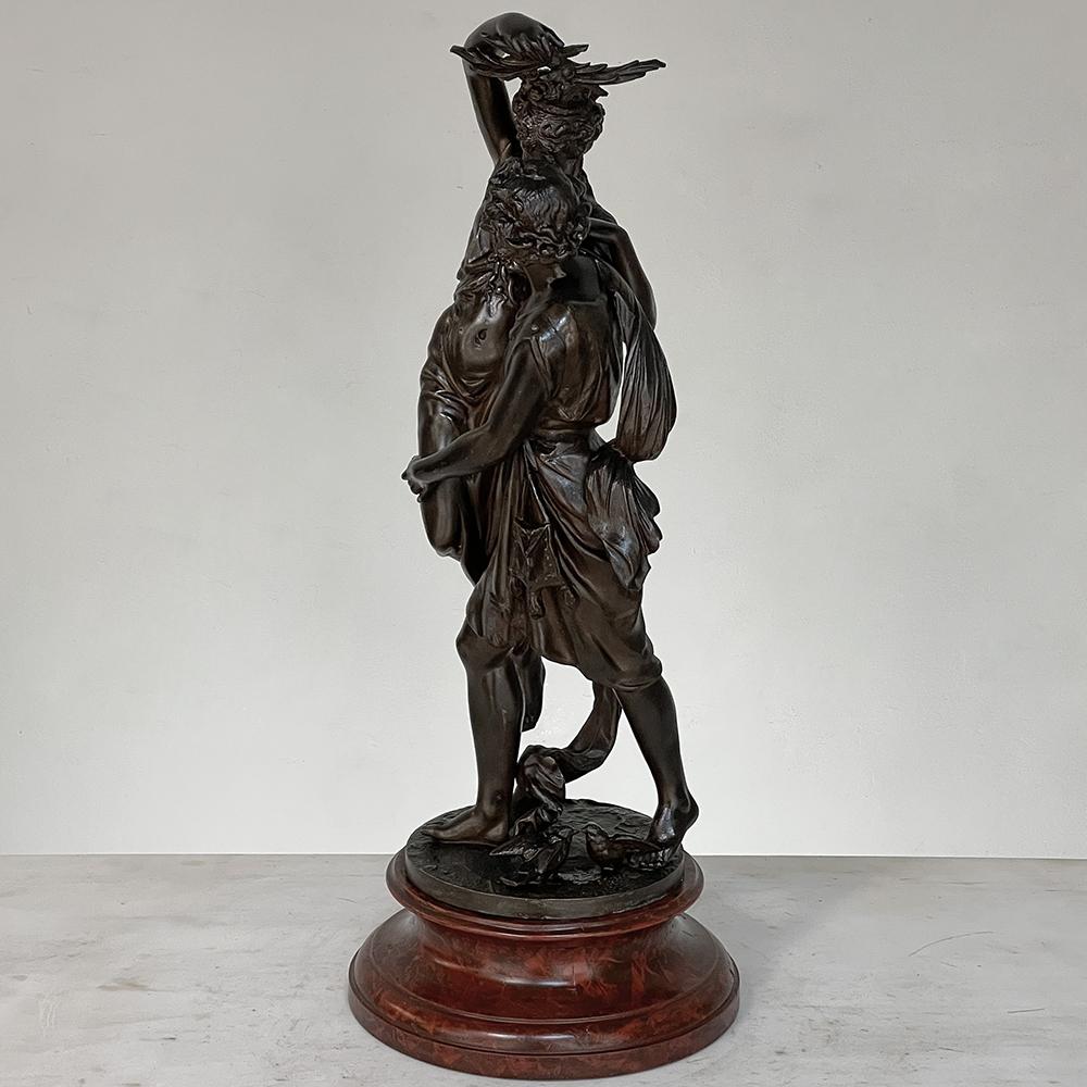 19th Century Statue of Lovers in Spelter on Faux Marble In Good Condition For Sale In Dallas, TX