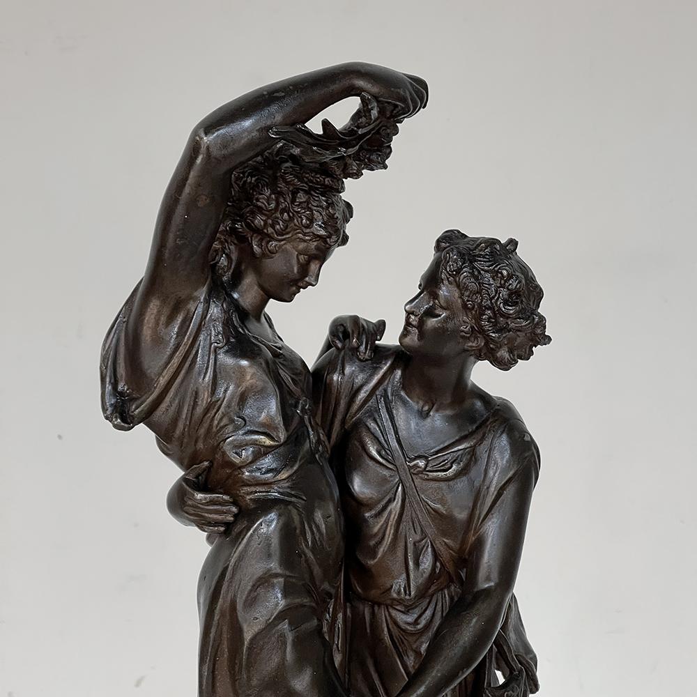 Late 19th Century 19th Century Statue of Lovers in Spelter on Faux Marble For Sale