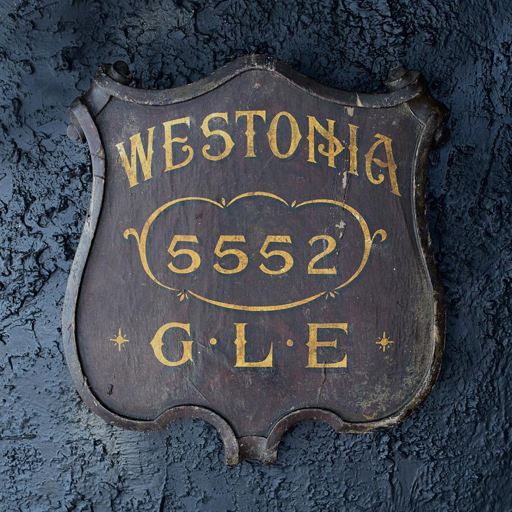 19th Century Steam Train Locomotive Plaque 

A rare and unusual example of a late 19th century hand carved railway plaque. This item would likely have been placed inside the main steam train engine room to display its locomotive number. Hand