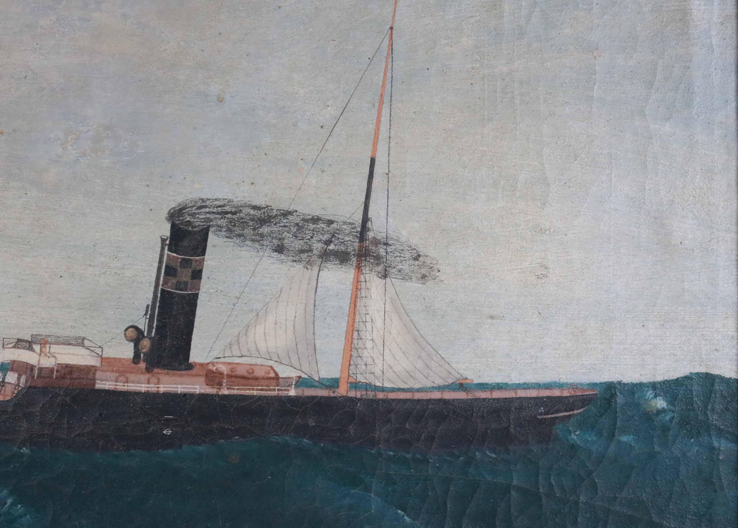 Painted 19th Century Steamship Painting 