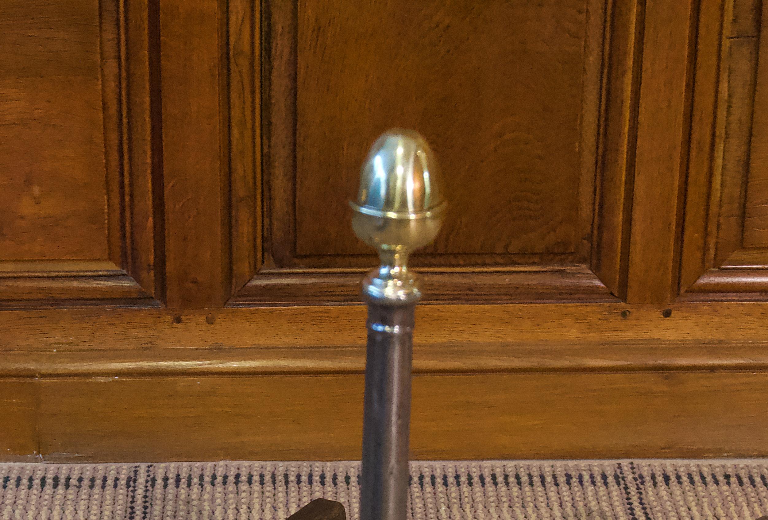 English 19th Century Steel Andirons with Brass Finials